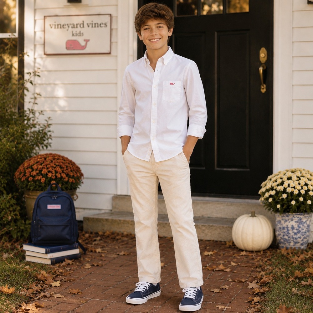 VINEYARD Kids Boys New Pants Corduroy 16 Straight Ivory Stretch  3P001087-274